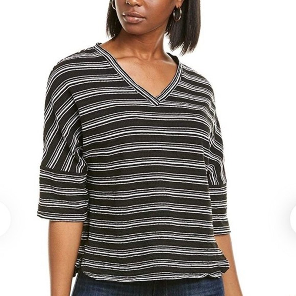 NWT Max Studio Black White Striped Textured Knit Shirt, Size XS